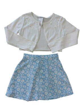 Bonnie Jean Ivory Shrug & Art Class Daisy Skirt Set, size medium
